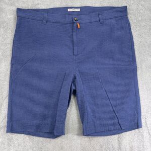 32 Bar Blues Shorts Mens 36 Side Tracked Seersucker Blue Cotton